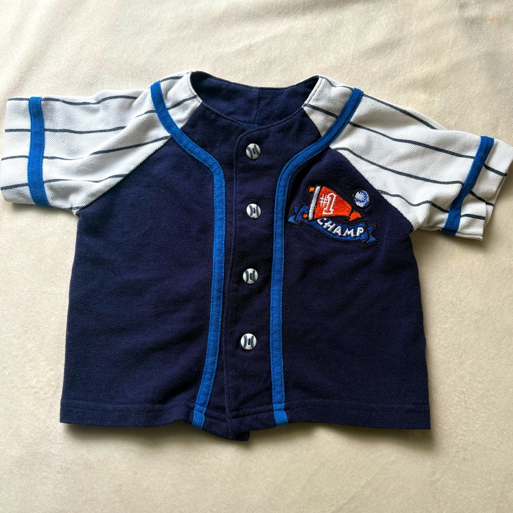 VNTG 90s Sesame Street Navy Blue Baseball Champ Kids Shirt
